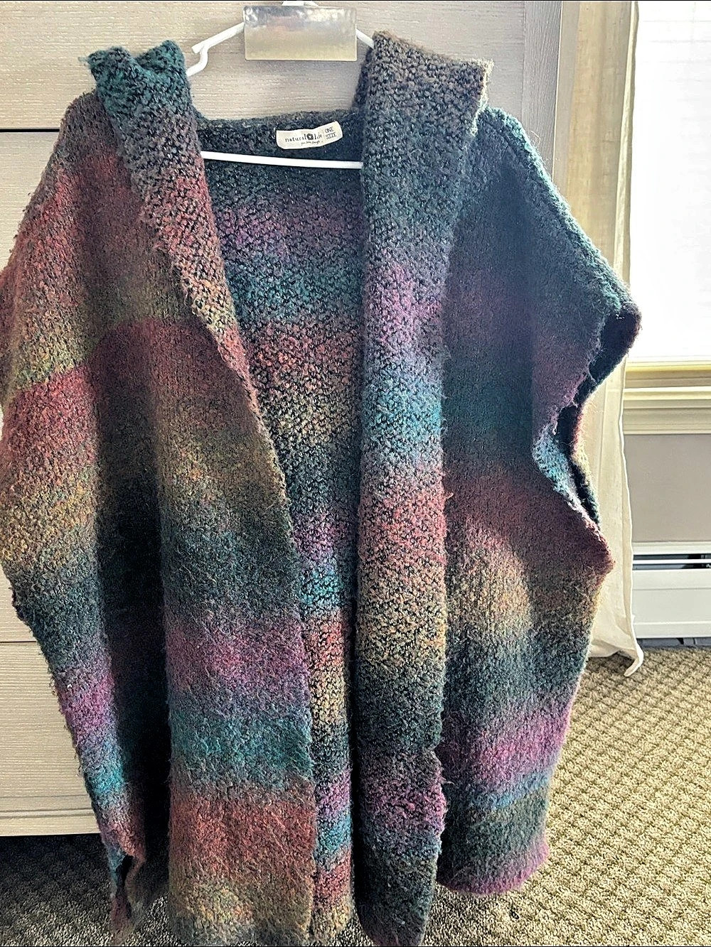 natural life Multicolor Striped Open-Front Poncho Like New